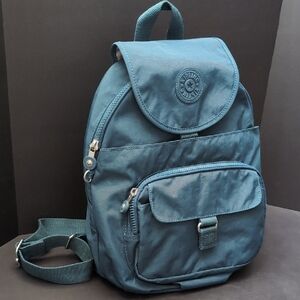 Kipling Queenie Small Teal Blue Nylon Backpack.
